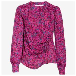 $365 Veronica Beard Shirley Floral Silk Blouse Fuchsia Size 2